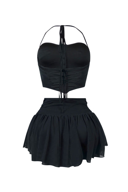 Stuck With U Mesh Ruched Top & Skirt SET