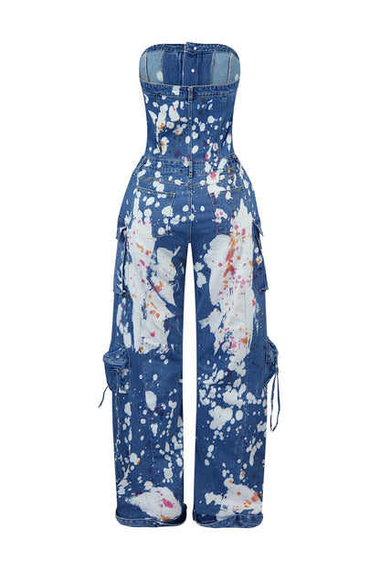 Magician Washed Denim Paint Jumpsuit