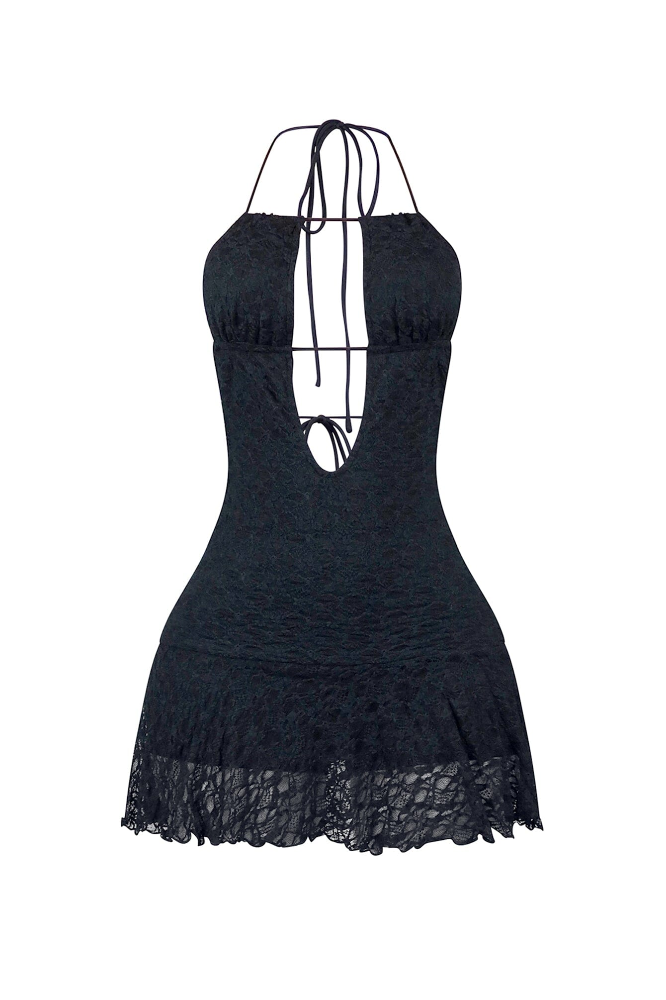 Midnight Serenade Halter Lace Cut Out Mini Dress