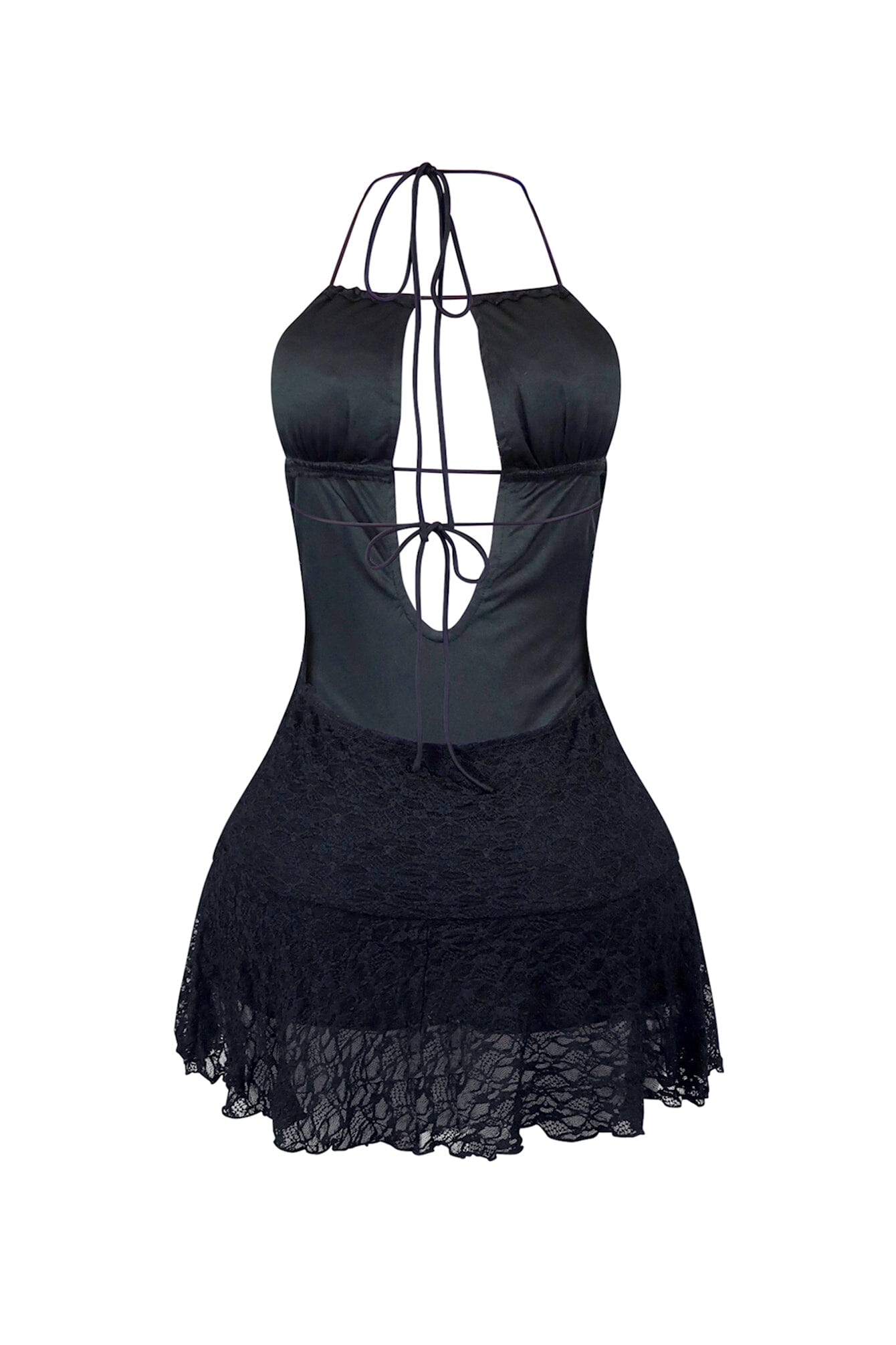 Midnight Serenade Halter Lace Cut Out Mini Dress