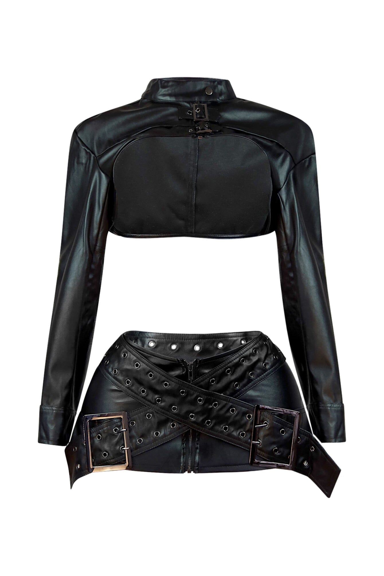 Gimme A Light PU Buckle Jacket & Skirt SET