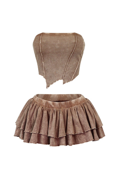 Daria Mineral Washed Tube Top & Ruffled Skirt SET