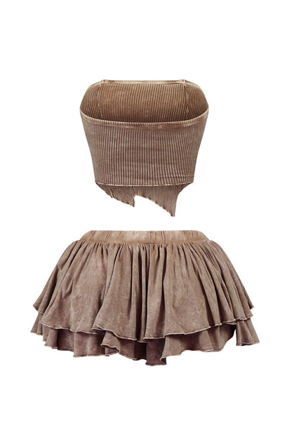 Daria Mineral Washed Tube Top & Ruffled Skirt SET