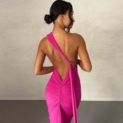 Backless Pleated Tight Irregular Dress