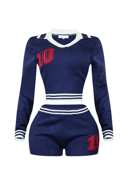 10 Out Of 10 Knit Collared Top & Shorts SET