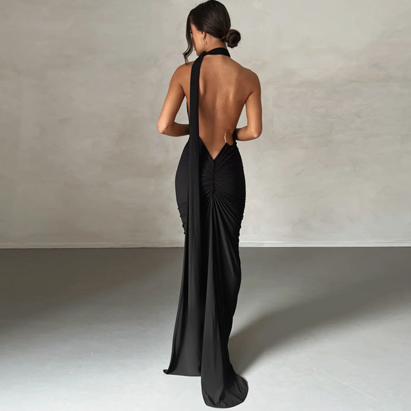 Backless Pleated Tight Irregular Dress