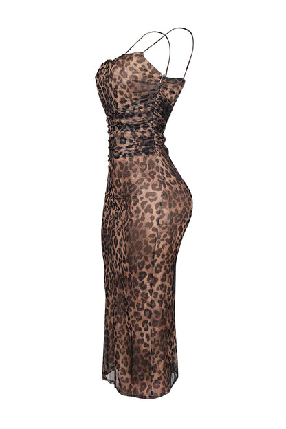 Kinslie Leopard Lace Bustier Midi Dress