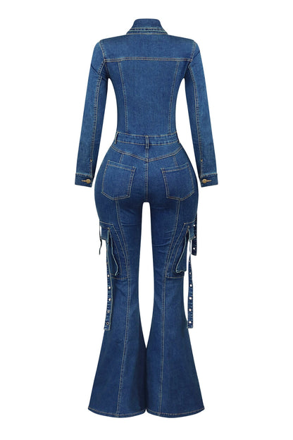 Celene Flare Hem Denim Jumpsuit