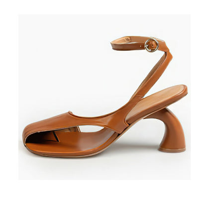 Side Hollow Half-Closed Toe Roman Shaped Heel Sandals