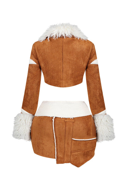 Naomi Suede Shaggy Fur Jacket & Skirt SET