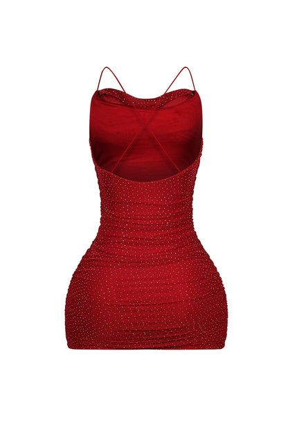 Brenda Mesh Rhinestone Ruched Mini Dress