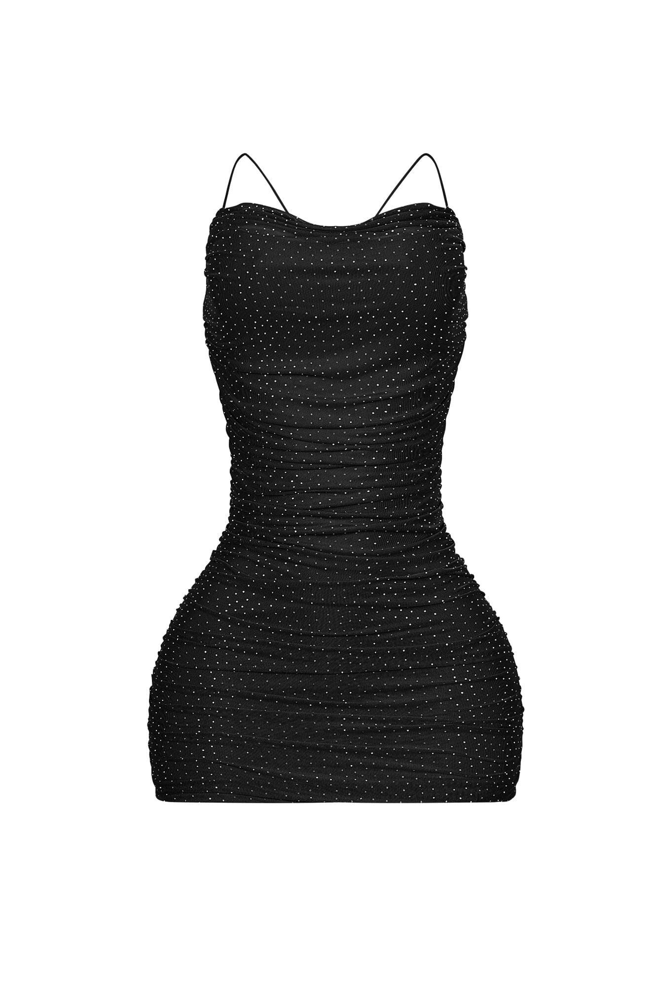 Brenda Mesh Rhinestone Ruched Mini Dress