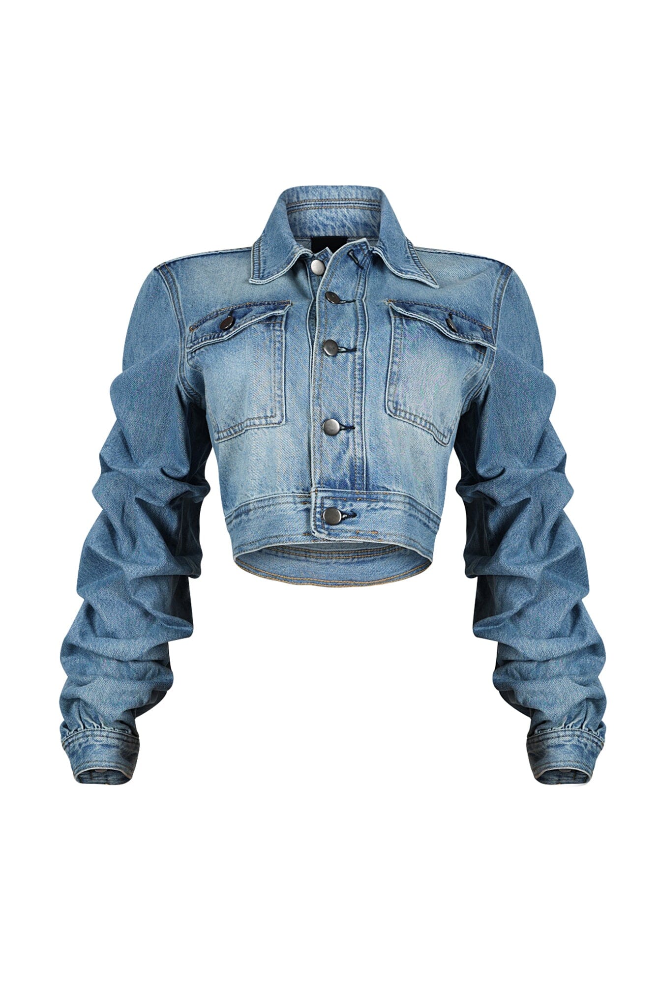 Jodie Denim Ruffle Scrunch Crop Jacket