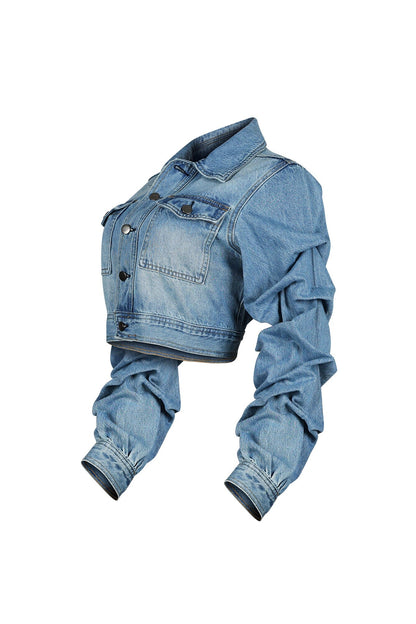 Jodie Denim Ruffle Scrunch Crop Jacket