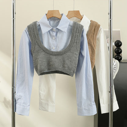 Knitted Vest Shirt Layered Two-Piece Suit