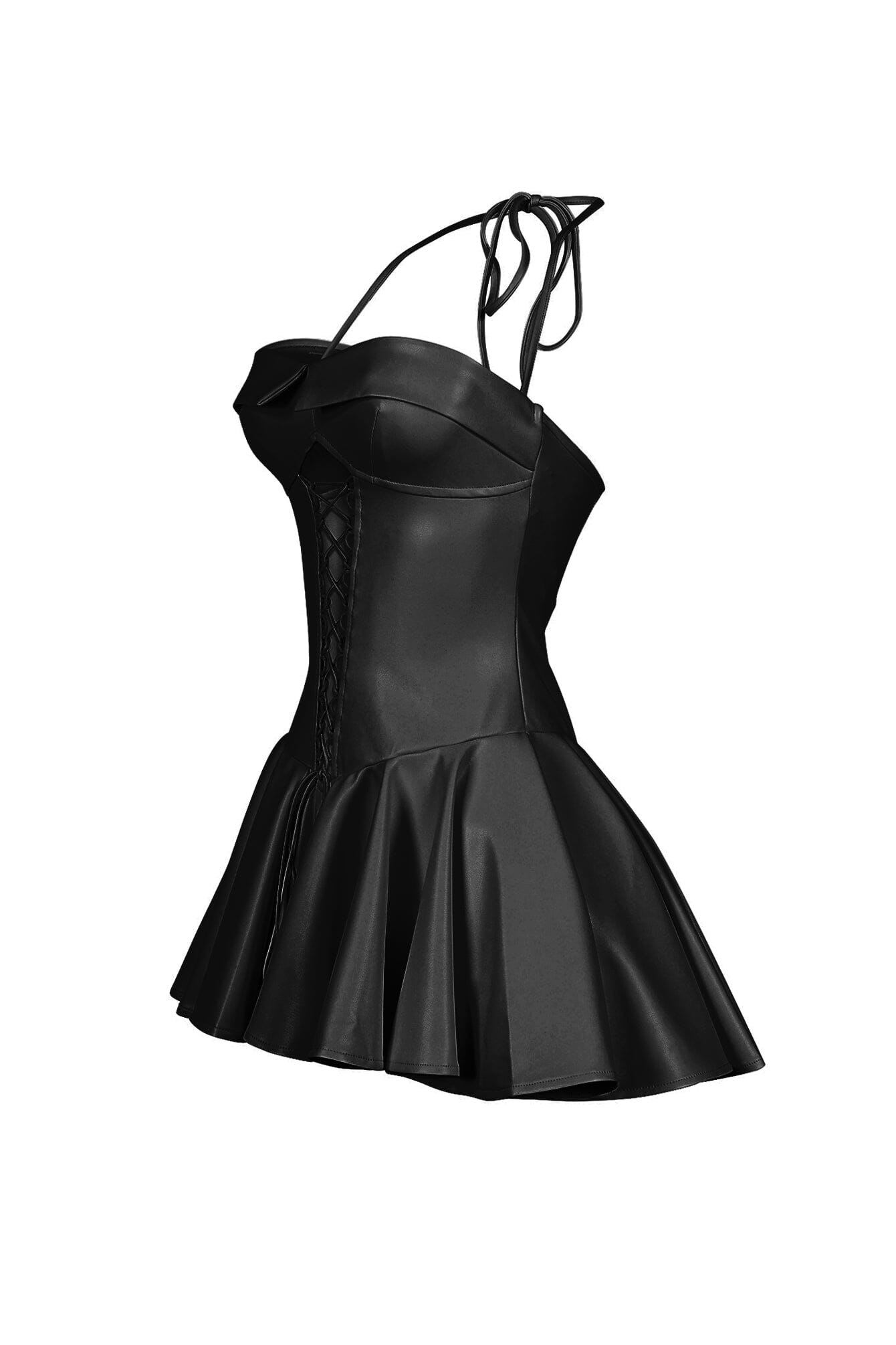 Allison Faux Leather Corset Flare Mini Dress