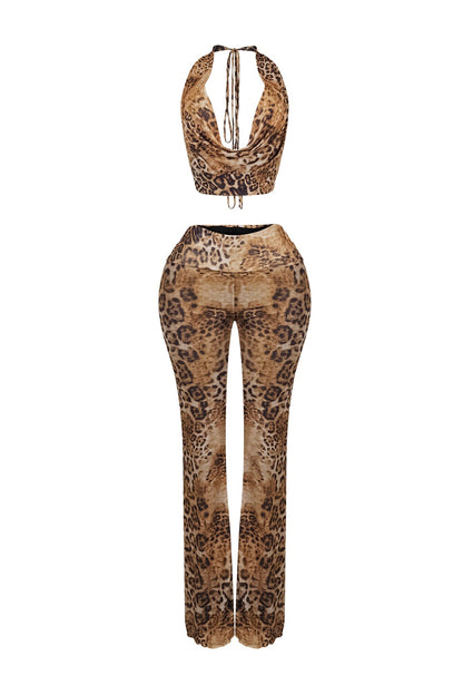 Katherine Mesh Leopard Top & Pants SET