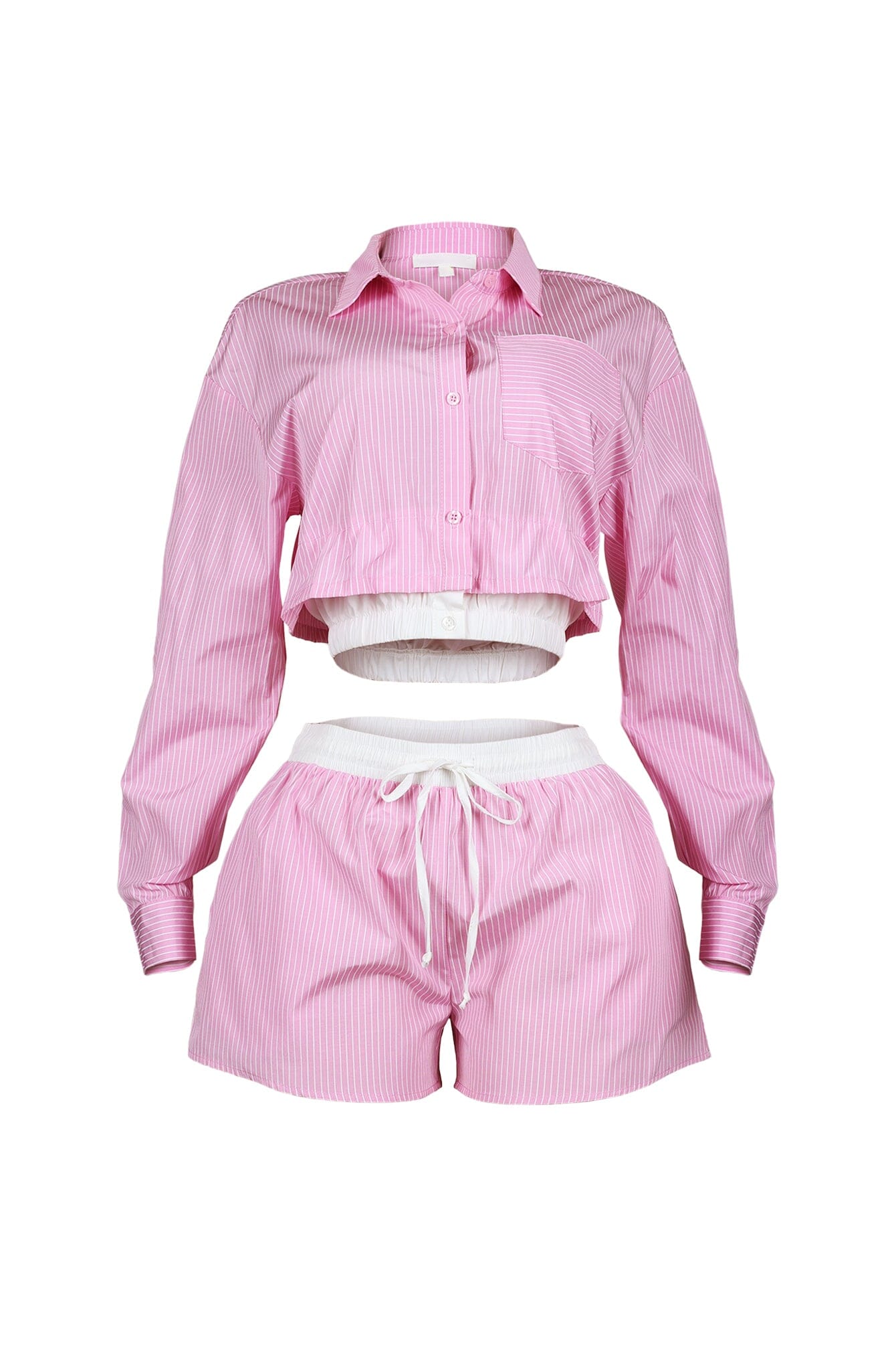 Wesley Pin Stripe Collared Top & Shorts SET