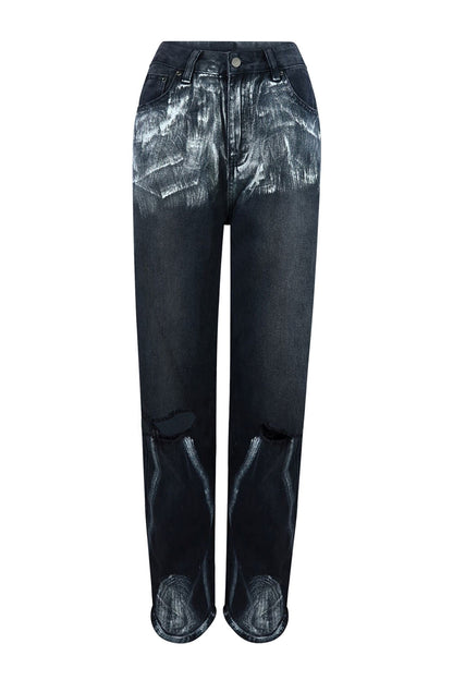 Draw Me Near Straight Denim Pants Bottoms EDGE Small Black/Silver 