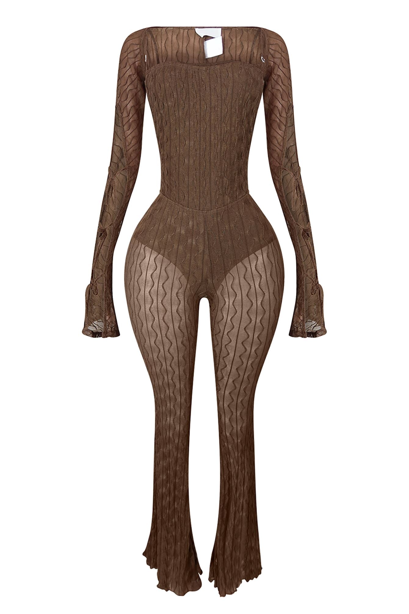 Alexi Mesh Textured Jumpsuit With Shrug