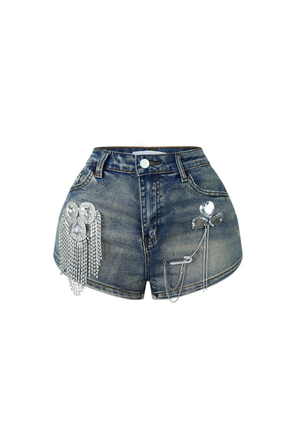 Aria Washed Denim Rhinestone Shorts