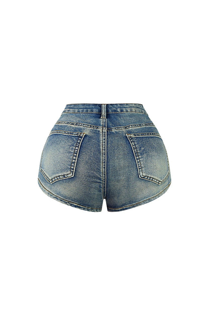 Aria Washed Denim Rhinestone Shorts