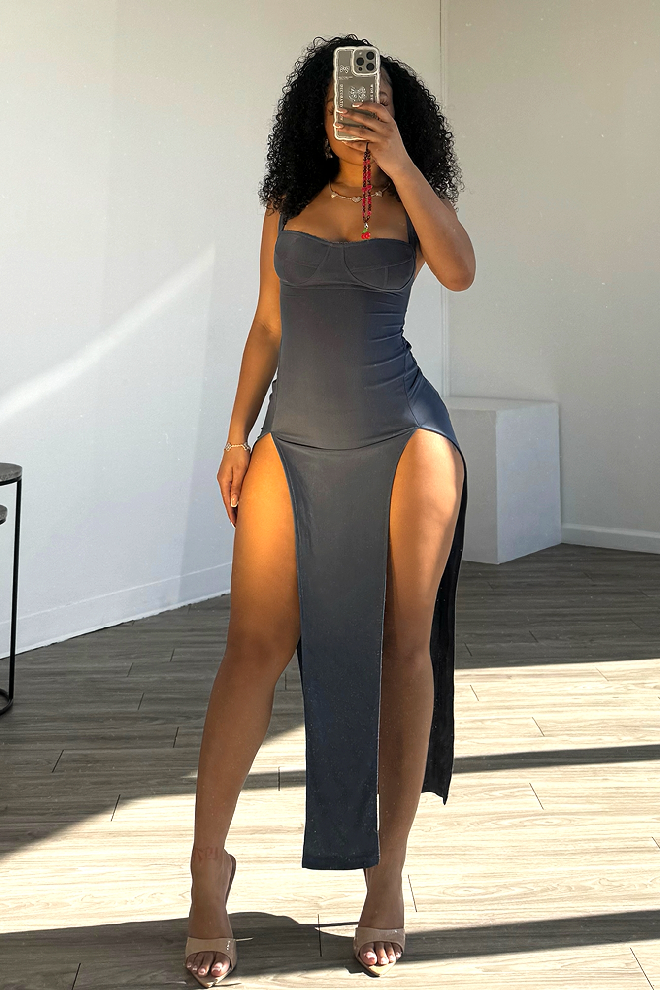 Mon Ceri Bustier Slit Dress