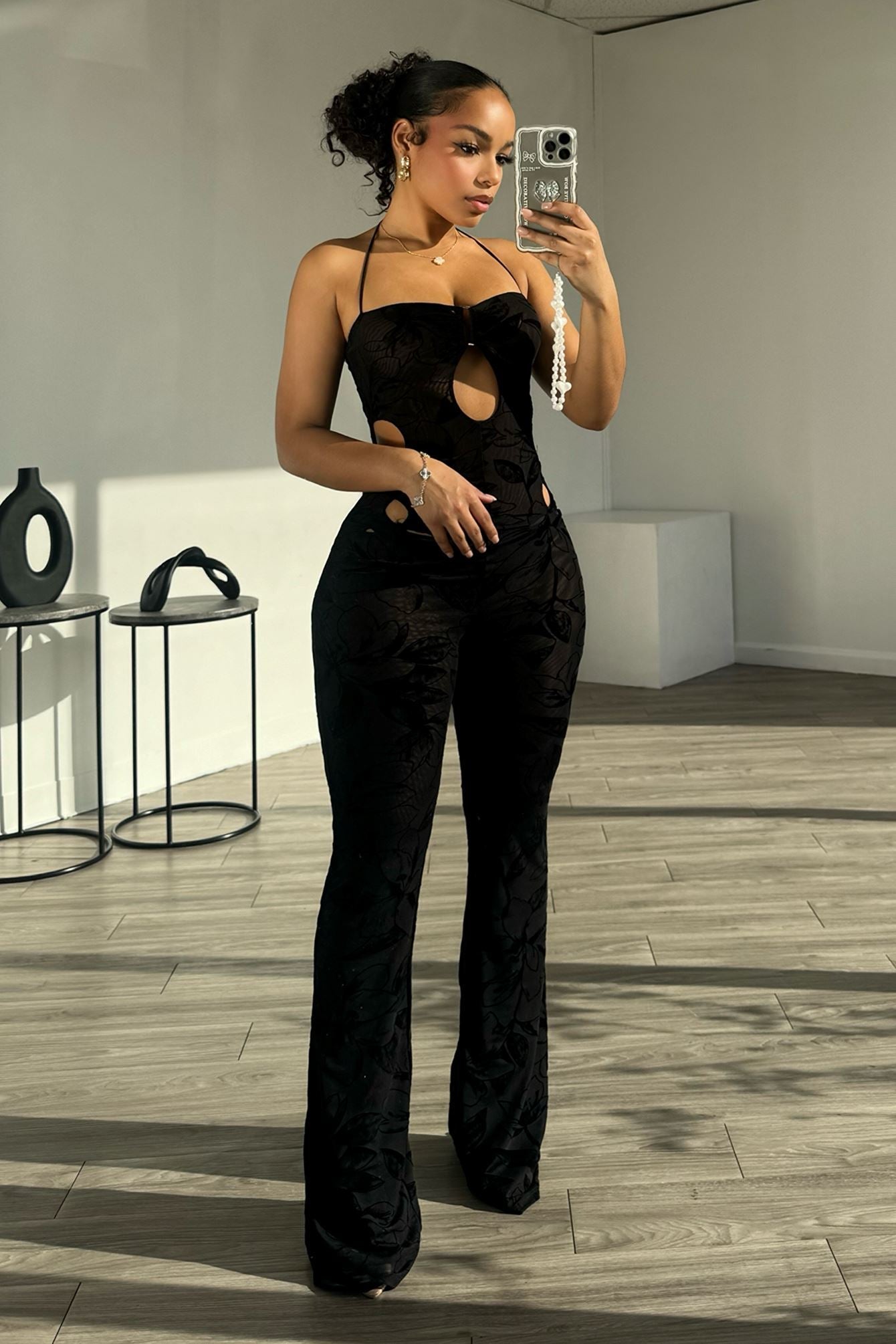 Moving Different Mesh Print Jumpsuit