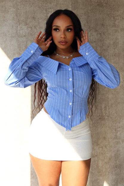 Remy Striped Shoulder Button Down Shirt