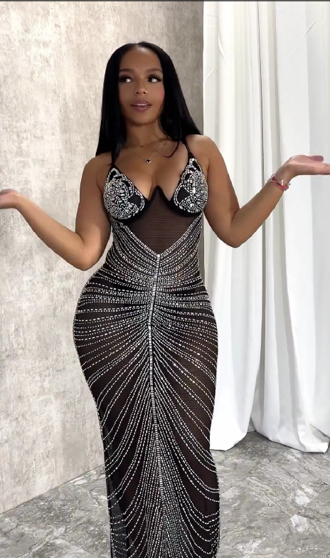 Worth A Million Rhinestone Mesh Dress