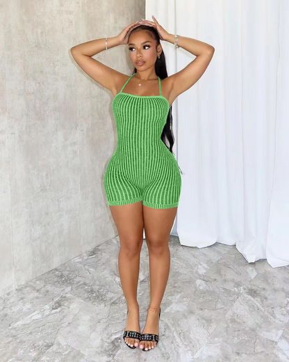 Details Two Tone Ribbed Knit Romper