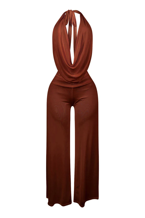 Evie Mesh Cowl Neck Jumpsuit Set