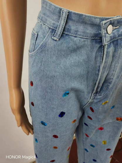 More is More Rhinestone Ripped Jeans