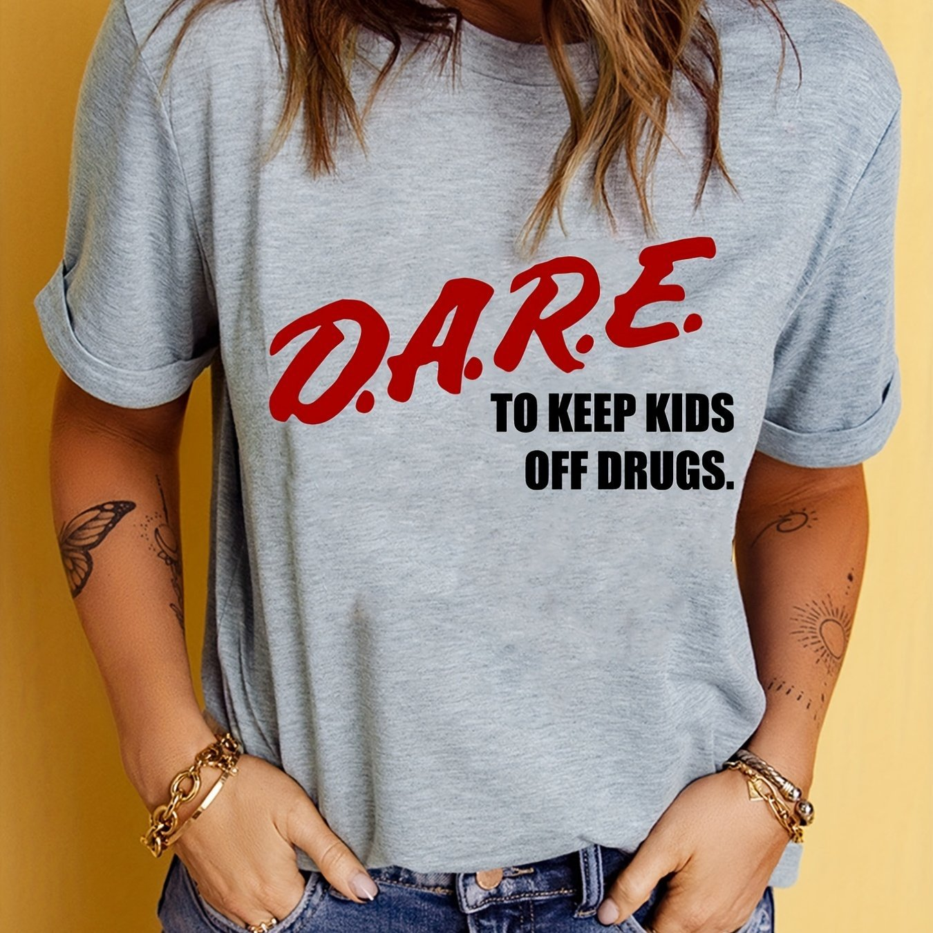 D.a.r.e Print T-shirt Short Sleeve Casual T shirt