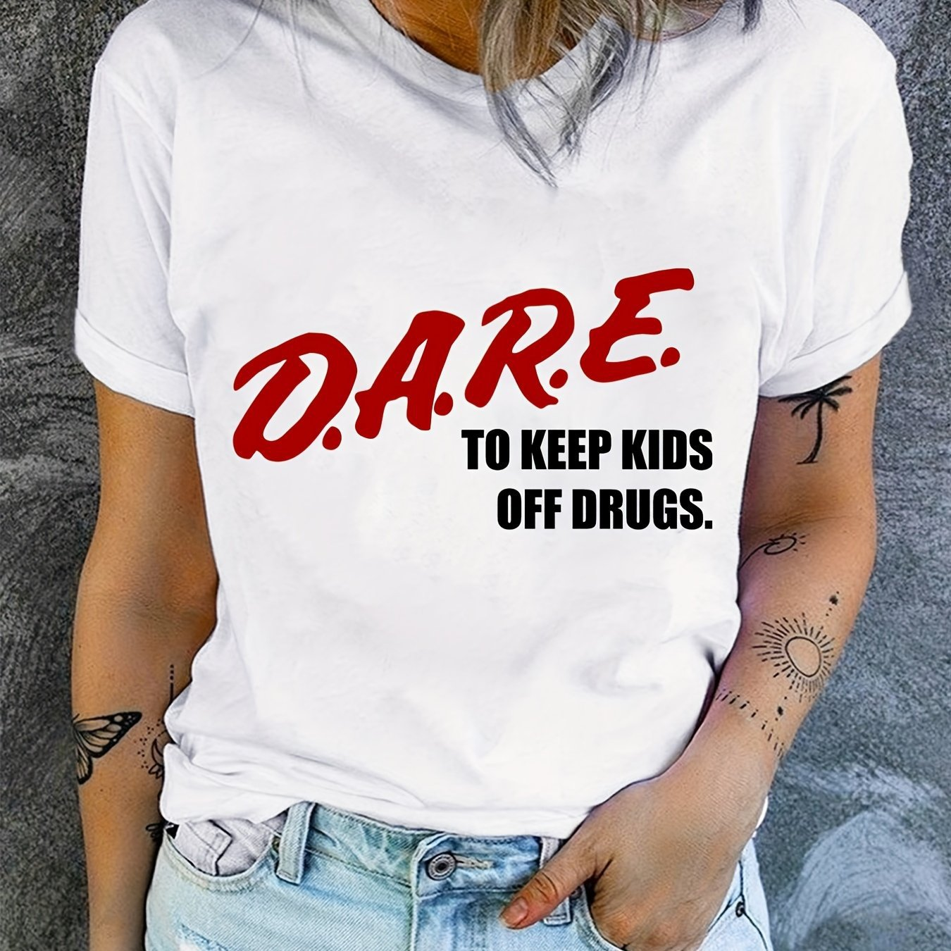 D.a.r.e Print T-shirt Short Sleeve Casual T shirt