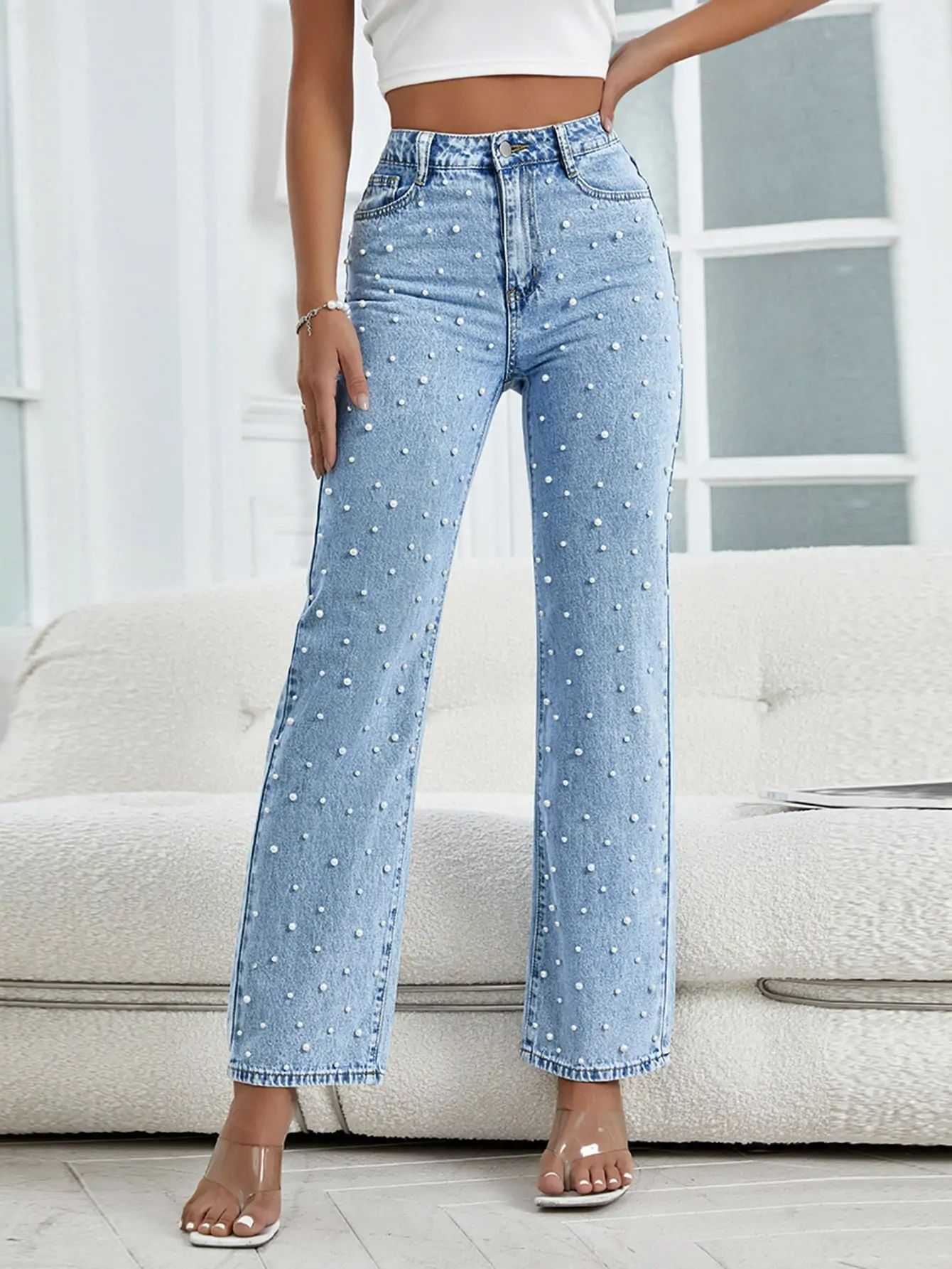 Straight Wide Leg Boyfriend Pearl Jeans