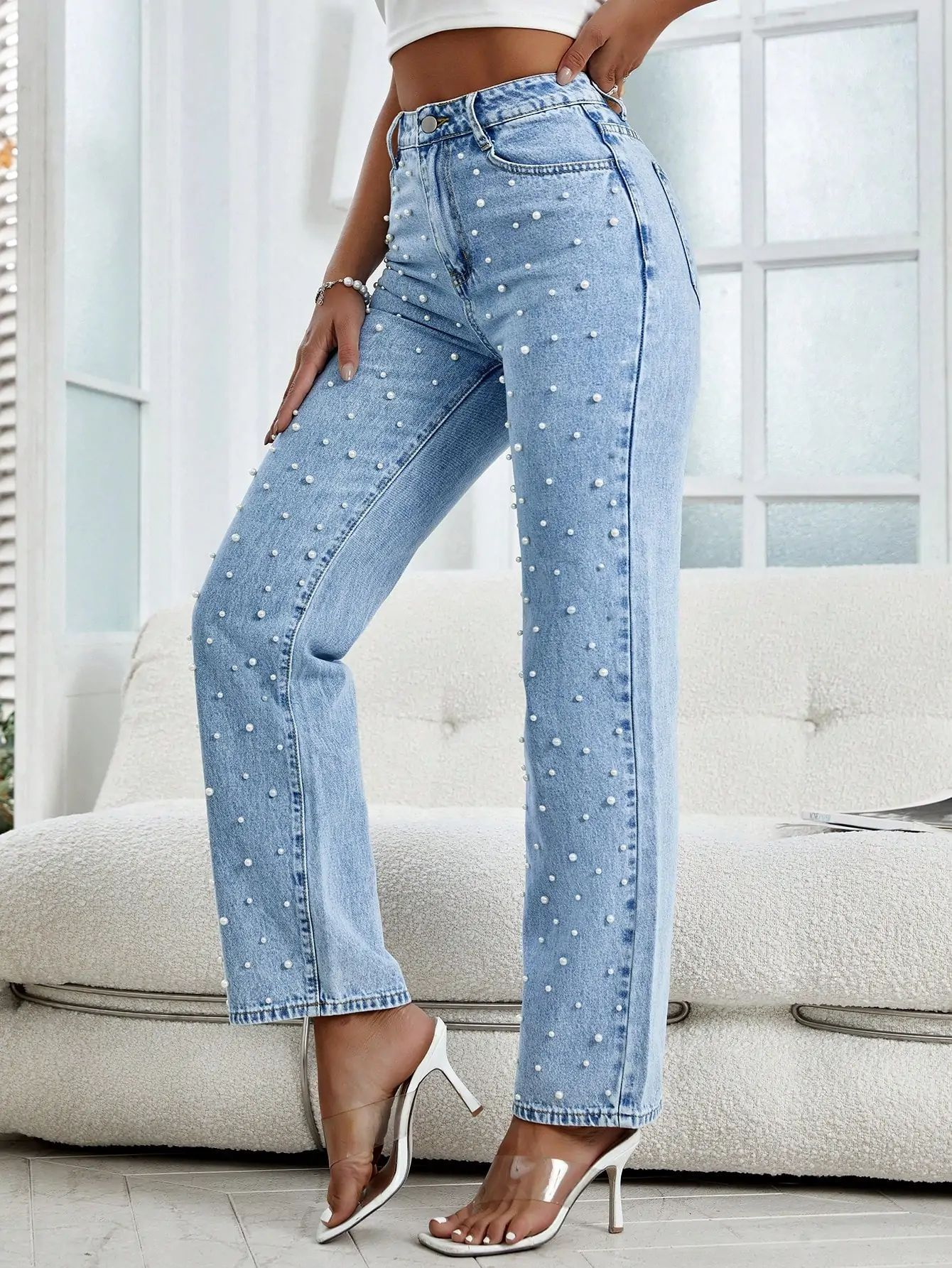 Straight Wide Leg Boyfriend Pearl Jeans