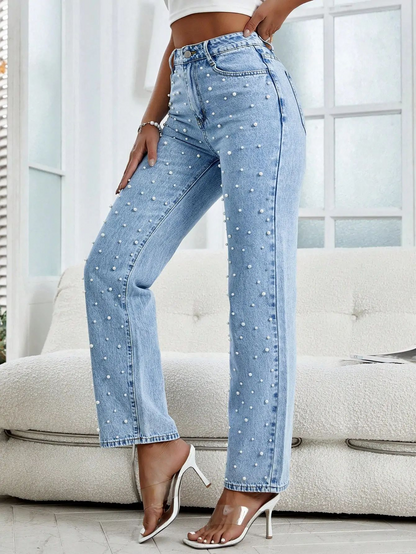 Straight Wide Leg Boyfriend Pearl Jeans