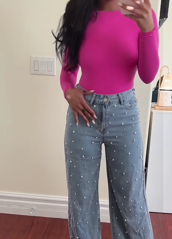 Straight Wide Leg Boyfriend Pearl Jeans