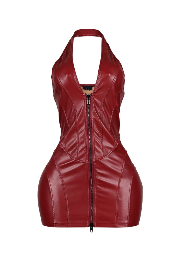 To Be Mine Faux Leather Halter Dress