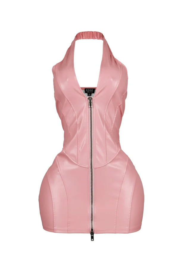 To Be Mine Faux Leather Halter Dress