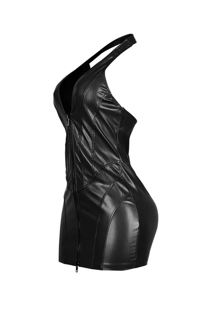 To Be Mine Faux Leather Halter Dress