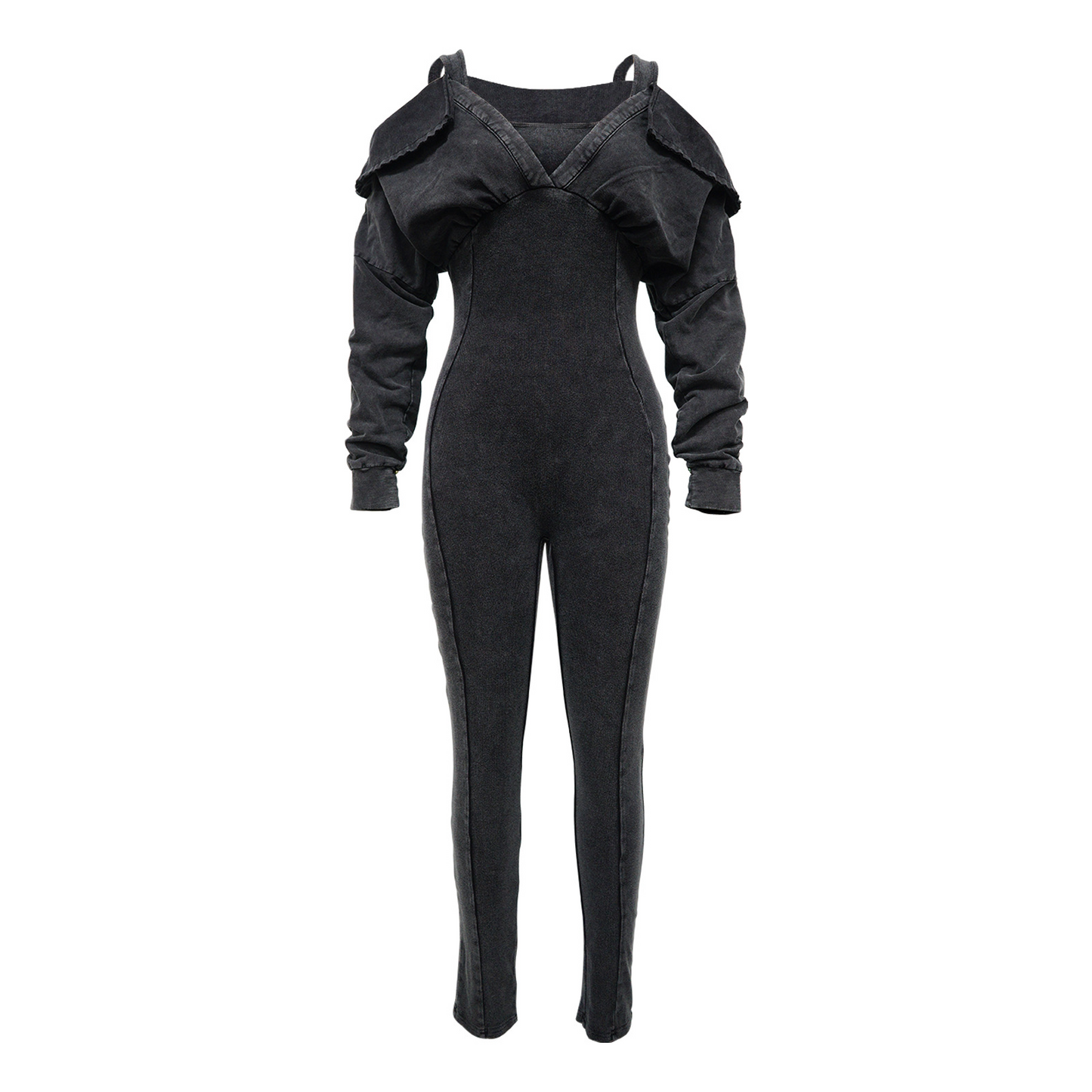 Camila Mineral Washed Cold Shoulder Hoodie Jumpsuit