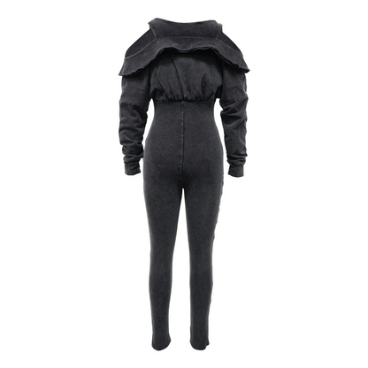 Camila Mineral Washed Cold Shoulder Hoodie Jumpsuit