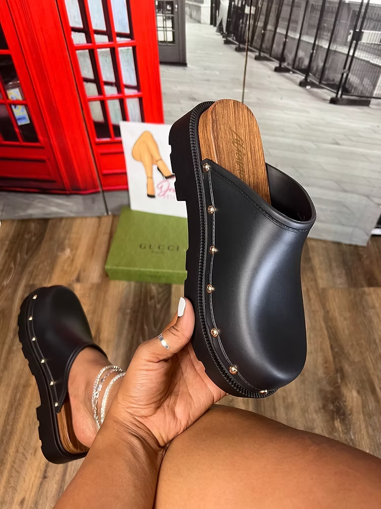 Leather Studded Trim Closed Toe Slide