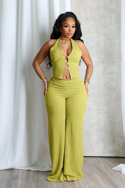 Sleek Motion Metal Halter Top & Pants SET