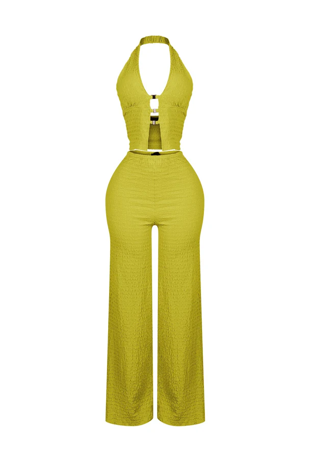 Sleek Motion Metal Halter Top & Pants SET