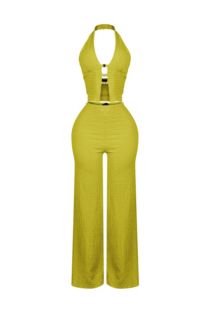 Sleek Motion Metal Halter Top & Pants SET