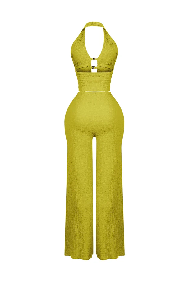 Sleek Motion Metal Halter Top & Pants SET