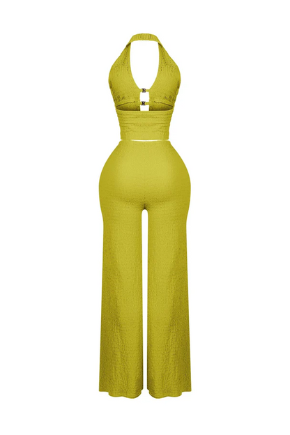 Sleek Motion Metal Halter Top & Pants SET